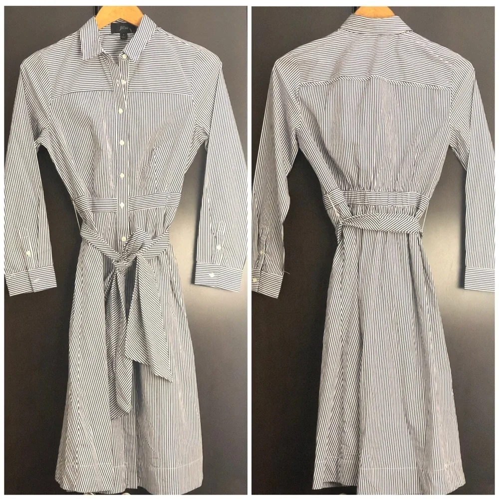 J. Crew Blue Long Pocket Sleeve Shirt Dress with Collar Size 0
